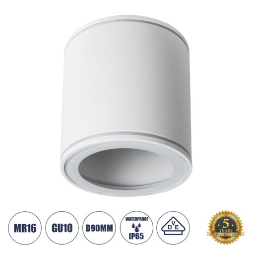 GloboStar® GloboStar® MARETTI 61446 Επιφανειακό Στρόγγυλο Φωτιστικό Σποτ με Ντουί 1 x GU10 VDE Certified AC 220-240V Αδιάβροχο IP65 - Σώμα Αλουμινίου & Υψηλής Αντοχής Tempered Glass - Φ9 x Υ9cm - Λευκό Ματ - 5 Χρόνια Εγγύηση