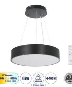 GloboStar® GLOBOSTAR® BURTON 61200-P Μοντέρνο Κρεμαστό Φωτιστικό Οροφής LED 67W 7370lm 120° AC 220-240V IP20 Ρυθμιζόμενο Λευκό CCT με Χειριστήριο από 2700K έως 6000K Dimmable - Lumileds SMD Chip - Μαύρο - Μ40 x Π40 x Υ8cm - 3 Χρόνια Εγγύηση