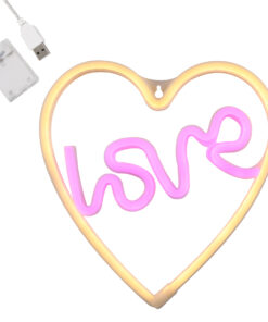 GloboStar® GloboStar® 78591 Φωτιστικό Ταμπέλα Φωτεινή Επιγραφή NEON LED Σήμανσης LOVE & HEART 5W με Καλώδιο Τροφοδοσίας USB - Μπαταρίας 3xAAA (Δεν Περιλαμβάνονται) - Ροζ & Θερμό Λευκό 2700K