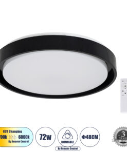 GloboStar® GloboStar® BARCHETTA 61046-S Πλαφονιέρα Οροφής LED CCT 72W 8306lm 120° AC 220-240V - Εναλλαγή Φωτισμού μέσω Τηλεχειριστηρίου All In One Ψυχρό 6000k+Φυσικό 4500k+Θερμό 2700k Dimmable Φ48cm - Μαύρο - 3 Years Warranty