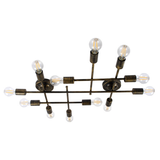 GloboStar® GloboStar® PIPING 00669-1 Vintage Φωτιστικό Οροφής Πλέγμα Πολύφωτο 12 x E27 IP20 Μπρούτζινο Μέταλλο - Μ78.5 x Π9.5 x Υ64cm