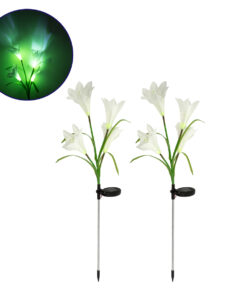 GloboStar® GloboStar® 85706 Αυτόνομο Ηλιακό Φωτιστικό Λουλούδι LED SMD 1W 100lm με Ενσωματωμένη Μπαταρία 600mAh - Φωτοβολταϊκό Πάνελ με Αισθητήρα Ημέρας-Νύχτας Αδιάβροχο IP65 Garden Lily Flower Ψυχρό Λευκό 6000K - ΣΕΤ 2 Τεμάχια