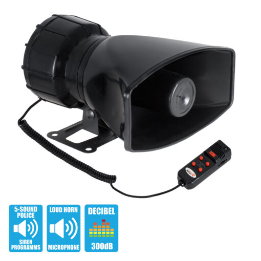GloboStar® GloboStar® 85698 Τηλεβόας - Ντουντούκα - Σειρήνα - Κόρνα Αυτοκινήτου με 5 Προγράμματα Ήχητικών Εφέ Αστυνομίας - Πυροσβεστικής - Security με Μικρόφωνο - 100W 300db DC 12V Αδιάβροχο IP65