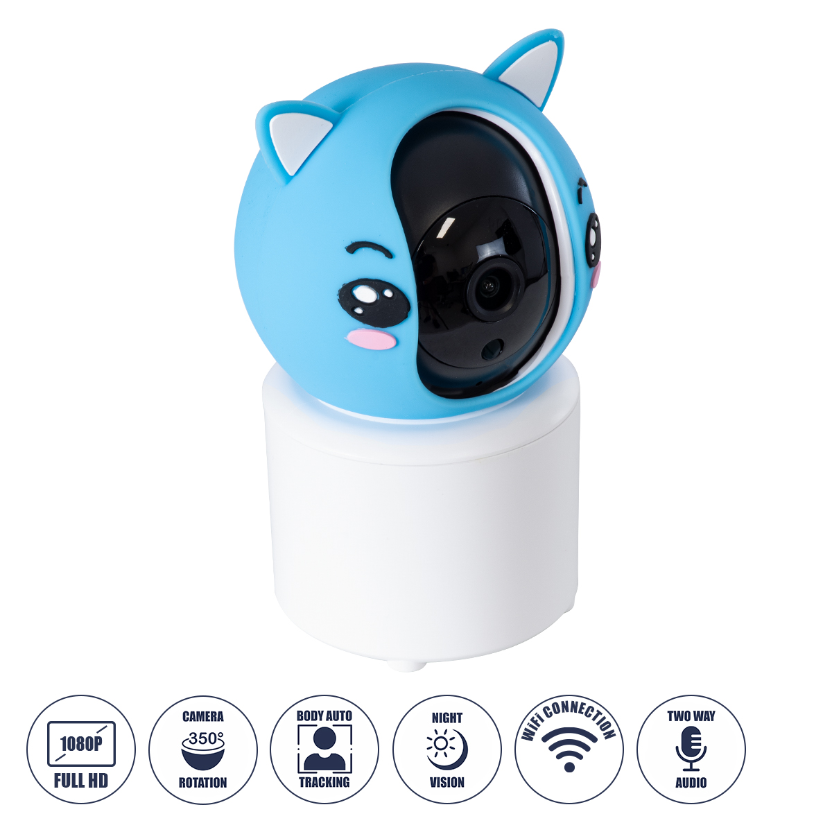 GloboStar® 86079 Επιτραπέζια Κάμερα WiFi HD 1080P 350° Διπλή Κατέυθυνση Ομιλίας & Ανιχνευτή Κίνησης - Απομακρυσμένος Έλεγχος Body Auto Tracking IP20 - Γαλάζιο Λευκό - Φ8 x Υ13cm - 2 Χρόνια Εγγύηση 2 GloboStar® GloboStar® 86079 Επιτραπέζια Κάμερα WiFi HD 1080P 350° Διπλή Κατέυθυνση Ομιλίας & Ανιχνευτή Κίνησης - Απομακρυσμένος Έλεγχος Body Auto Tracking IP20 - Γαλάζιο Λευκό - Φ8 x Υ13cm - 2 Χρόνια Εγγύηση