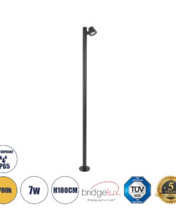 GloboStar® GloboStar® GARDENIA 60510 Φωτιστικό Κήπου - Πάρκου - Πλατείας - Κολωνάκι Αρχιτεκτονικού Φωτισμού Εξωτερικού Χώρου LED 7W 700lm 60° AC220-240V Αδιάβροχο IP65 - Σώμα Αλουμινίου & Tempered Glass - Μ15 x Π18 x Υ180cm - Θερμό Λευκό 2700K - Γκρι Ανθρακί - Bridgelux Chip - 5 Years Warranty