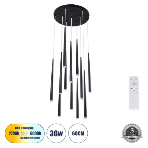 GloboStar® GLOBOSTAR® TEARS 61313 Μοντέρνο Κρεμαστό Φωτιστικό Οροφής LED 36W 3960lm 180° AC 220-240V IP20 Ρυθμιζόμενο Λευκό CCT με Χειριστήριο από 2700K έως 6000K Dimmable - Lumileds SMD Chip - Μαύρο - Μ60 x Π60 x Υ51.5cm - 3 Χρόνια Εγγύηση