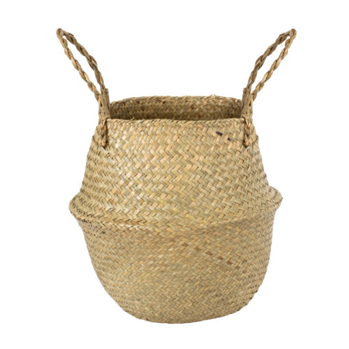 GloboStar® GloboStar® Artificial Garden IBIZA 20197 Διακοσμητικό Ψάθινο Καλάθι - Κασπώ Γλάστρα - Flower Pot  Μπεζ Π33cm x Υ40cm