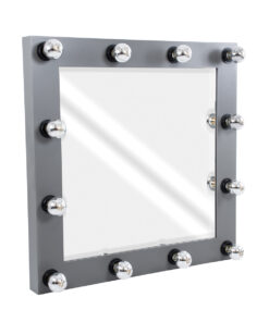 GloboStar® GloboStar® MAKEUP MIRROR-80x80-6 Μοντέρνος Καθρέπτης Μακιγιάζ με Πλαίσιο Φυσικού Ξύλου με Διακόπτη On/Off 12 x E27 AC220-240V - Μ80 x Π7 x Υ80cm - Γκρι Ανθρακί