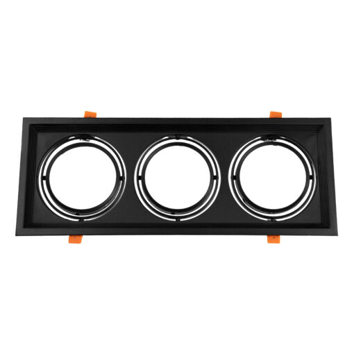 GloboStar® GLOBOSTAR® VITA 77857 Χωνευτή Κινούμενη Βάση για 3 x Σποτ AR111 με Ντουί GU10/GU5.3 IP20 - Μαύρο Ματ - Μ48.7 x Π18 x Υ5.5cm / Q47.5 x 17cm