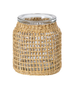 GloboStar® GloboStar® MANDY 35633 Διακοσμητικό Βάζο Γυάλινο Διάφανο με Μπαμπού Φ10.5 x Υ11cm