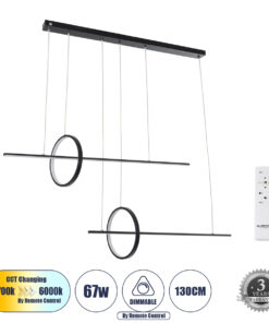 GloboStar® GLOBOSTAR® LINEARE 61290 Μοντέρνο Κρεμαστό Φωτιστικό Οροφής LED 67W 7504lm 300° AC 220-240V IP20 Ρυθμιζόμενο Λευκό CCT με Χειριστήριο από 2700K έως 6000K Dimmable - Lumileds SMD Chip - Μαύρο Ματ - Μ130 x Π25 x Υ60cm - 3 Χρόνια Εγγύηση