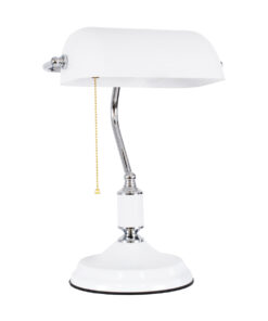 GloboStar® GloboStar® LIBRARY 01390 Vintage Επιτραπέζιο Φωτιστικό Πορτατίφ Μονόφωτο 1 x E27 IP20 Λευκό & Ασημί Μέταλλο με Λευκό Γυαλί - Μ26.5 x Π19 x Υ38cm