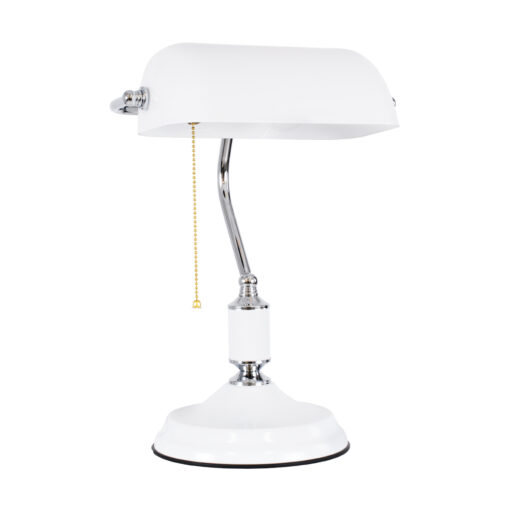 GloboStar® GloboStar® LIBRARY 01390 Vintage Επιτραπέζιο Φωτιστικό Πορτατίφ Μονόφωτο 1 x E27 IP20 Λευκό & Ασημί Μέταλλο με Λευκό Γυαλί - Μ26.5 x Π19 x Υ38cm