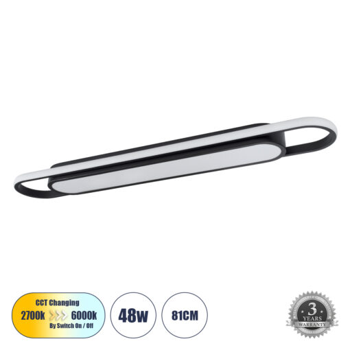 GloboStar® GLOBOSTAR® IGOR 61218 Μοντέρνο Φωτιστικό Οροφής LED 48W 5760lm 210° AC 220-240V IP20 Ρυθμιζόμενο Λευκό CCT με On/Off 2700K/4500K/6000K - Lumileds SMD Chip - Μαύρο Ματ - Μ81 x Π13 x Υ4.5cm - 3 Χρόνια Εγγύηση