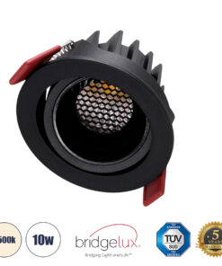 GloboStar® GloboStar® LEO-R 60286 Χωνευτό LED Spot Downlight TrimLess Φ8.5cm 10W 1300lm 38° AC 220-240V IP20 Φ8.5 x Υ6.6cm - Στρόγγυλο - Κινούμενο - Μαύρο & Anti-Glare HoneyComb - Φυσικό Λευκό 4500K - Bridgelux COB - 5 Years Warranty