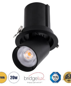 GloboStar® GloboStar® VIRGO-B 60313 Χωνευτό LED Spot Downlight TrimLess Φ13.5cm 20W 2500lm 36° AC 220-240V IP20 Φ13.5cm x Υ14cm - Στρόγγυλο - Μαύρο - Θερμό Λευκό 2700K - Bridgelux COB - 5 Years Warranty