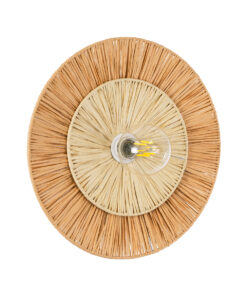 GloboStar® GloboStar® COLOMBO 02278 Boho Επιτοίχιο Φωτιστικό Απλίκα Μονόφωτο 1 x E27 IP20 Μπεζ Raffia - Μ40 x Π40 x Υ9cm