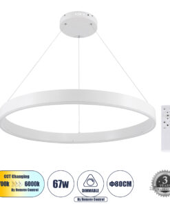 GloboStar® GLOBOSTAR® VENOM 61180 Μοντέρνο Κρεμαστό Φωτιστικό Οροφής LED 67W 7863lm 120° AC 220-240V IP20 Ρυθμιζόμενο Λευκό CCT με Χειριστήριο από 2700K έως 6000K Dimmable - Lumileds SMD Chip - Λευκό Ματ - Μ80 x Π80 x Υ6.5cm - 3 Χρόνια Εγγύηση