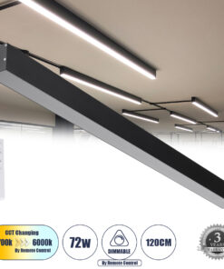 GloboStar® GloboStar® ORION 61030-S Γραμμικό Φωτιστικό Οροφής Linear LED CCT 72W 8600lm 120° AC 220-240V Μ120 x Π5.5 x Υ7cm - Εναλλαγή Φωτισμού μέσω Τηλεχειριστηρίου All In One Ψυχρό 6000k+Φυσικό 4500k+Θερμό 2700k Dimmable - Μαύρο - 3 Years Warranty