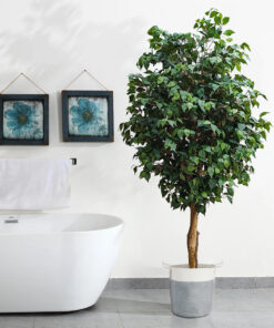 GloboStar® Artificial Garden KASTELLORIZO 20198 Διακοσμητικό Πλεκτό Καλάθι - Κασπώ Γλάστρα - Flower Pot Γκρι με Λευκό Π35cm x Υ40cm 17 3fad52 20431 20198