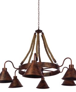 GloboStar® GLOBOSTAR® CAMELOT 01191 Vintage Κρεμαστό Φωτιστικό Οροφής με Ντουί 6 x E27 AC 220-240V IP20 - Χάλκινο & Μπεζ - Μ92 x Π92 x Υ118cm