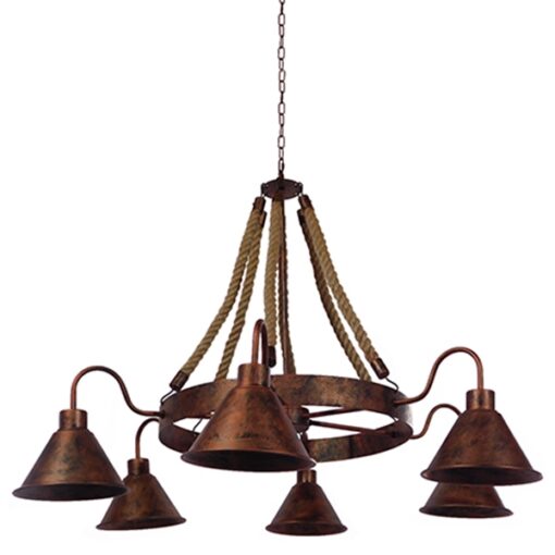 GloboStar® GLOBOSTAR® CAMELOT 01191 Vintage Κρεμαστό Φωτιστικό Οροφής με Ντουί 6 x E27 AC 220-240V IP20 - Χάλκινο & Μπεζ - Μ92 x Π92 x Υ118cm