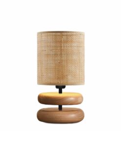 GloboStar® GloboStar® KLOO 204-0143 Boho Eπιτραπέζιο Φωτιστικό Μονόφωτο 1 x E14 IP20 Καφέ Ξύλο με Μπεζ Διάτρητο Ύφασμα - Μ15 x Π15 x Υ35cm