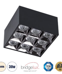 GloboStar® GLOBOSTAR® LUMINAR 60336 Downlight Σποτ LED 30W 4200lm 36° AC 220-240V IP20 Φυσικό Λευκό 4500K - Bridgelux COB Chip & TÜV SÜD Driver - Μαύρο Ματ - Μ12 x Π12 x Υ6.6cm - 5 Χρόνια Εγγύηση