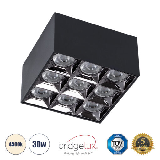GloboStar® GLOBOSTAR® LUMINAR 60336 Downlight Σποτ LED 30W 4200lm 36° AC 220-240V IP20 Φυσικό Λευκό 4500K - Bridgelux COB Chip & TÜV SÜD Driver - Μαύρο Ματ - Μ12 x Π12 x Υ6.6cm - 5 Χρόνια Εγγύηση