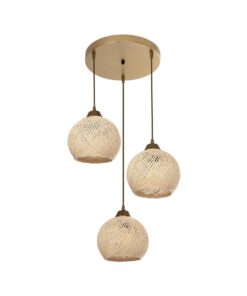 GloboStar® GLOBOSTAR® YASAM 203-0024 Vintage Κρεμαστό Φωτιστικό Οροφής με Ντουί 3 x E27 AC 220-240V IP20 - Μπεζ & Χρυσό - Μ42 x Π42 x Υ54cm