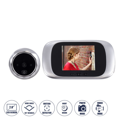 GloboStar® GloboStar® 86067 Επαναφορτιζόμενη Ψηφιακή Έξυπνη Camera Εξώπορτας 90° Μοιρών με Έγχρωμη Οθόνη 2.8" Inches - USB - Νυχτερινή Όραση με LED IR - Κουδούνι - Ασημί