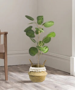 GloboStar® Artificial Garden MILOS 20307 Διακοσμητικό Ψάθινο Καλάθι - Κασπώ Γλάστρα - Flower Pot Μπεζ με Μακραμέ Φ21cm x Υ26cm 19 436e82 20373 20307