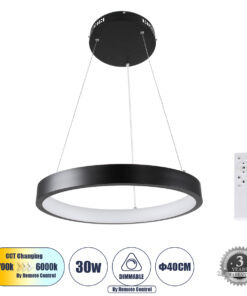 GloboStar® GLOBOSTAR® NEMESIS 61155 Μοντέρνο Κρεμαστό Φωτιστικό Οροφής LED 30W 3513lm 360° AC 220-240V IP20 Ρυθμιζόμενο Λευκό CCT με Χειριστήριο από 2700K έως 6000K Dimmable - Lumileds SMD Chip - Μαυρό Ματ - Μ40 x Π40 x Υ4cm - 3 Χρόνια Εγγύηση