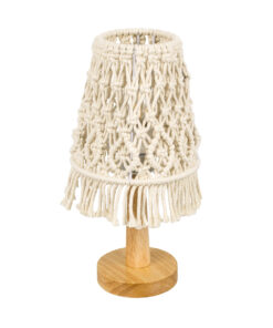 GloboStar® GloboStar® RWANDA 36210 Boho Επιτραπέζιο Φωτιστικό Πορτατίφ Μονόφωτο 1 x E27 IP20 Μπεζ Σχοινί με Καφέ Ξύλο - Μ15 x Π15 x Υ30cm