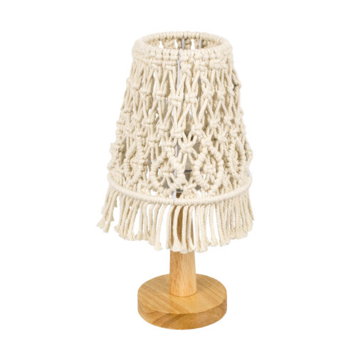 GloboStar® GloboStar® RWANDA 36210 Boho Επιτραπέζιο Φωτιστικό Πορτατίφ Μονόφωτο 1 x E27 IP20 Μπεζ Σχοινί με Καφέ Ξύλο - Μ15 x Π15 x Υ30cm