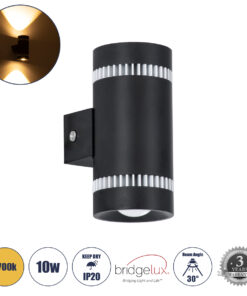 GloboStar® GloboStar® CANNONAL 60577 Φωτιστικό Τοίχου - Απλίκα Αρχιτεκτονικού Φωτισμού Εσωτερικού Χώρου Up & Down LED 10W 1150lm 30° AC 220-240V IP20 Μ5 x Π6.5 x Υ11cm - Θερμό Λευκό 2700K - Μαύρο με Λευκό - Bridgelux Chip - 3 Χρόνια Εγγύηση