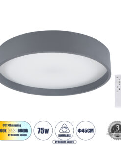 GloboStar® GloboStar® NARNIA 61258 Πλαφονιέρα Οροφής LED CCT 75W 8625lm 120° AC 220-240V - Εναλλαγή Φωτισμού μέσω Τηλεχειριστηρίου All In One Ψυχρό 6000k+Φυσικό 4500k+Θερμό 2700k Dimmable Φ45 x Υ8cm - Γκρι Ανθρακί - 3 Years Warranty