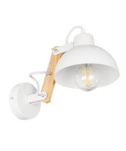 GloboStar® GloboStar® GRANT 00903 Μοντέρνο Επιτοίχιο Φωτιστικό Απλίκα Μονόφωτο 1 x E27 IP20 Λευκό Μέταλλο με Μπεζ Ξύλο - Μ15 x Π23 x Υ22cm