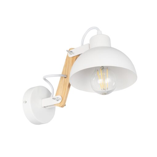 GloboStar® GloboStar® GRANT 00903 Μοντέρνο Επιτοίχιο Φωτιστικό Απλίκα Μονόφωτο 1 x E27 IP20 Λευκό Μέταλλο με Μπεζ Ξύλο - Μ15 x Π23 x Υ22cm