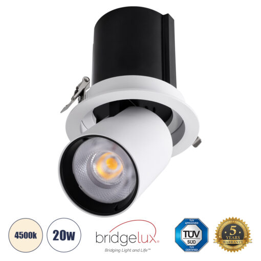 GloboStar® GloboStar® VIRGO-B 60310 Χωνευτό LED Spot Downlight TrimLess Φ13.5cm 20W 2600lm 36° AC 220-240V IP20 Φ13.5cm x Υ14cm - Στρόγγυλο - Λευκό με Μαύρο Κάτοπτρο - Φυσικό Λευκό 4500K - Bridgelux COB - 5 Years Warranty