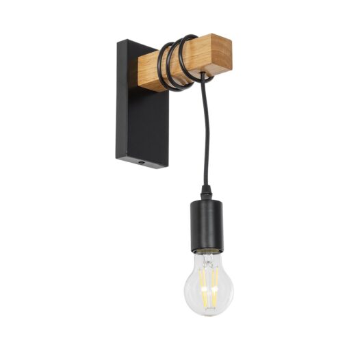 GloboStar® GloboStar® KELA 00880 Μοντέρνο Επιτοίχιο Φωτιστικό Απλίκα Μονόφωτο 1 x E27 IP20 Μαύρο Μέταλλο με Μπεζ Ξύλο - Μ8 x Π15 x Υ30cm