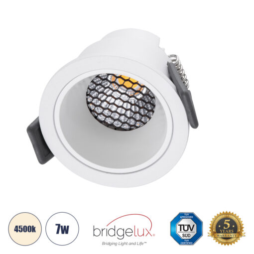 GloboStar® GloboStar® PLUTO-S 60248 Χωνευτό LED Spot Downlight TrimLess Φ6.4cm 7W 910lm 38° AC 220-240V IP20 Φ6.4 x Υ4.9cm - Στρόγγυλο - Λευκό & Anti-Glare HoneyComb - Φυσικό Λευκό 4500K - Bridgelux COB - 5 Years Warranty