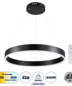 GloboStar® GLOBOSTAR® VENOM 61176 Μοντέρνο Κρεμαστό Φωτιστικό Οροφής LED 45W 5269lm 120° AC 220-240V IP20 Ρυθμιζόμενο Λευκό CCT με Χειριστήριο από 2700K έως 6000K Dimmable - Lumileds SMD Chip - Μαύρο - Μ60 x Π60 x Υ6.5cm - 3 Χρόνια Εγγύηση