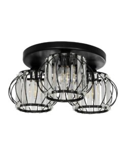 GloboStar® GloboStar® ILLUME 201-0100 Vintage Φωτιστικό Οροφής Κρύσταλλα Τρίφωτο 3 x E27 IP20 Μαύρο & Χρυσό Μέταλλο με Διάφανο Κρύσταλλο - Μ50 x Π50 x Υ19cm