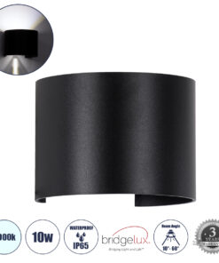 GloboStar® GloboStar® AXIS-R 60643 Φωτιστικό Τοίχου - Απλίκα Αρχιτεκτονικού Φωτισμού Εσωτερικού/Εξωτερικού Χώρου Up & Down LED 10W 1250lm 10 έως 60° AC 220-240V Αδιάβροχο IP65 Μ10 x Π10 x Υ10cm - Ψυχρό Λευκό 6000K - Μαύρο - Bridgelux Chip - 3 Years Warranty
