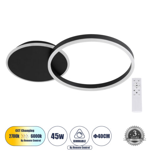 GloboStar® GLOBOSTAR® VENOM 61117 Μοντέρνο Φωτιστικό Οροφής LED 45W 5445lm 360° AC 220-240V IP20 Ρυθμιζόμενο Λευκό CCT με Χειριστήριο από 2700K έως 6000K Dimmable - Lumileds SMD Chip - Μαύρο Ματ - Μ60 x Π40 x Υ7.5cm - 3 Χρόνια Εγγύηση