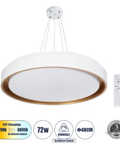 GloboStar® GLOBOSTAR® BARCHETTA 61048-P Μοντέρνο Κρεμαστό Φωτιστικό Οροφής LED 72W 8306lm 120° AC 220-240V IP20 Ρυθμιζόμενο Λευκό CCT με Χειριστήριο από 2700K έως 6000K Dimmable - Lumileds SMD Chip - Λευκό & Χρυσό - Μ48 x Π48 x Υ8.2cm - 3 Χρόνια Εγγύηση