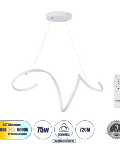 GloboStar® GLOBOSTAR® SPIRALE 61284 Μοντέρνο Κρεμαστό Φωτιστικό Οροφής LED 75W 8400lm 300° AC 220-240V IP20 Ρυθμιζόμενο Λευκό CCT με Χειριστήριο από 2700K έως 6000K Dimmable - Lumileds SMD Chip - Λευκό - Μ72 x Π25 x Υ30cm - 3 Χρόνια Εγγύηση