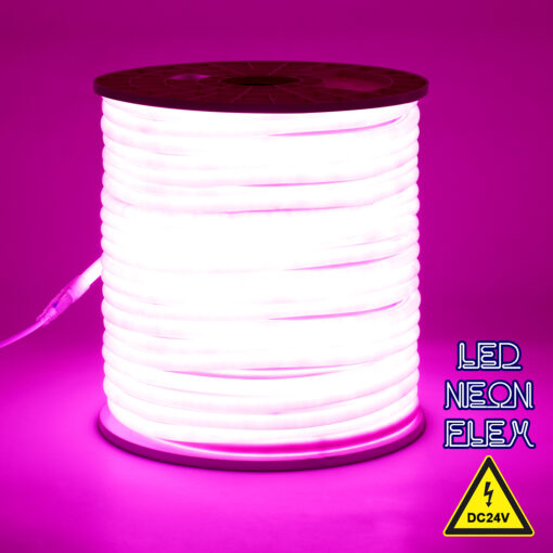 GloboStar® GloboStar® 70587 TUBE 360° Degree Neon Flex Epistar LED SMD 2835 1m 12W/m 120LED/m 840lm/m 360° DC 24V Αδιάβροχη IP68 Ροζ Dimmable