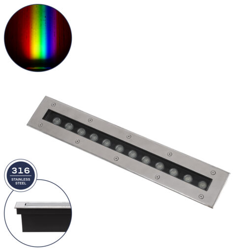 GloboStar® GLOBOSTAR® UNDERGROUND-REMVI 90193 Χωνευτή Μπάρα Φωτισμού Wall Washer LED 12W 1020lm 10° DC 24V Αδιάβροχο IP68 RGBW Dimmable DMX512 - Ανοξείδωτο Ατσάλι 304 - Μ50 x Π9 x Υ7.2cm / Μ48.5 x Π7.5cm - 3 Χρόνια Εγγύηση